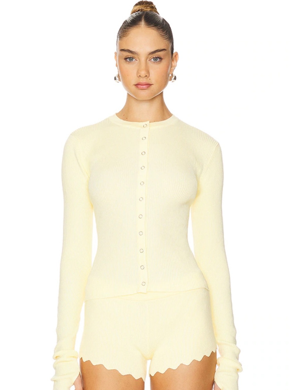 Lioness snap front ribbed yellow  Ivy League sweater Top in Butter size XS